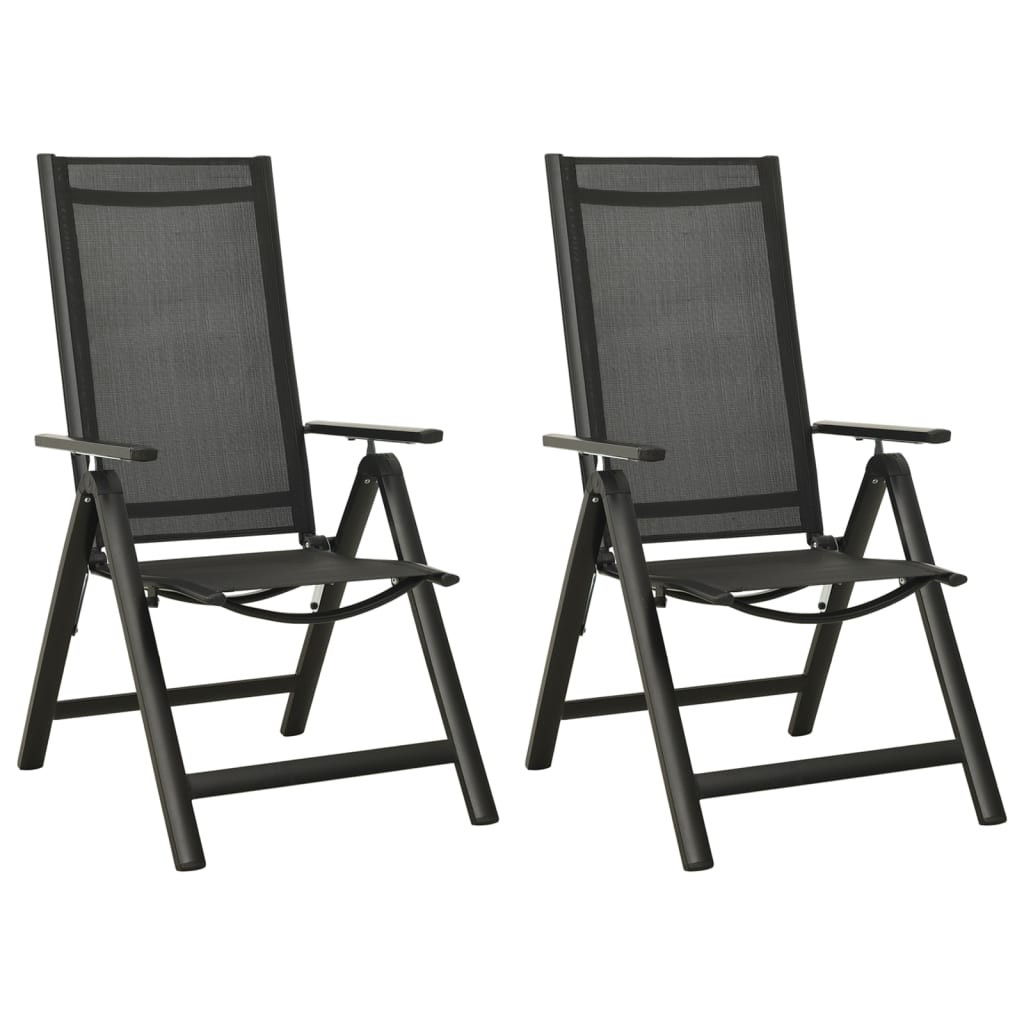 2x Folding Garden Chairs Textilene and Aluminium Black Outdoor vidaXL