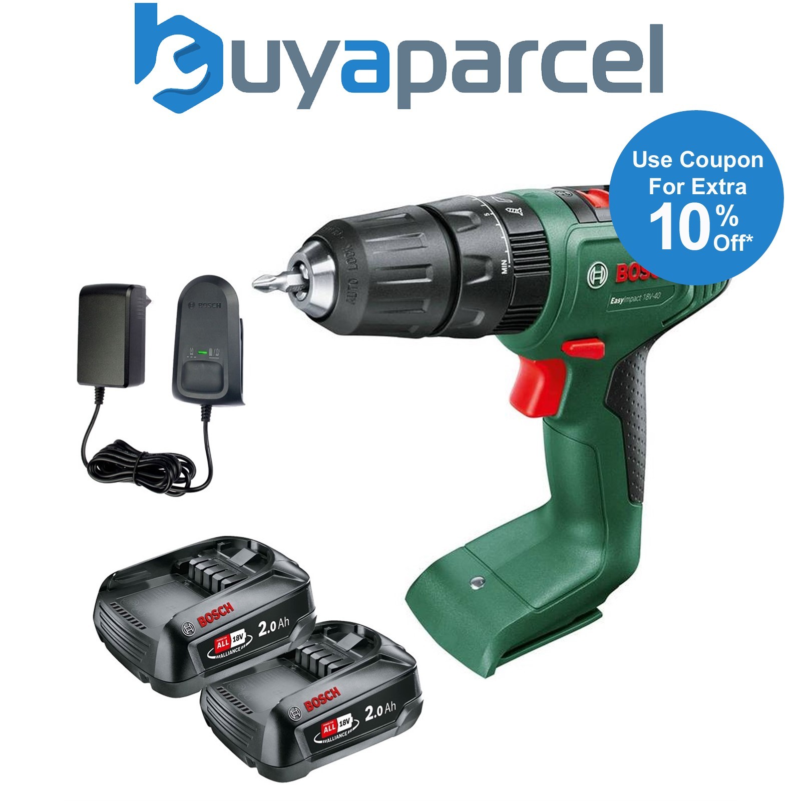 Bosch EasyImpact 18v 18V-40 Cordless Impact Driver 2 x 2.0Ah Batteries & Charger