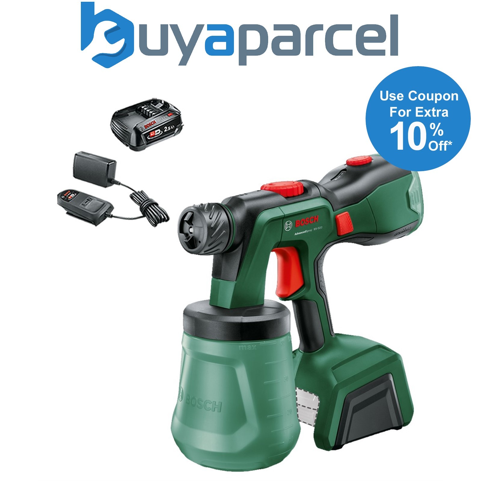 Bosch 0603208200 AdvancedSpray 18v Paint Spray System + 2.5AH Battery Kit