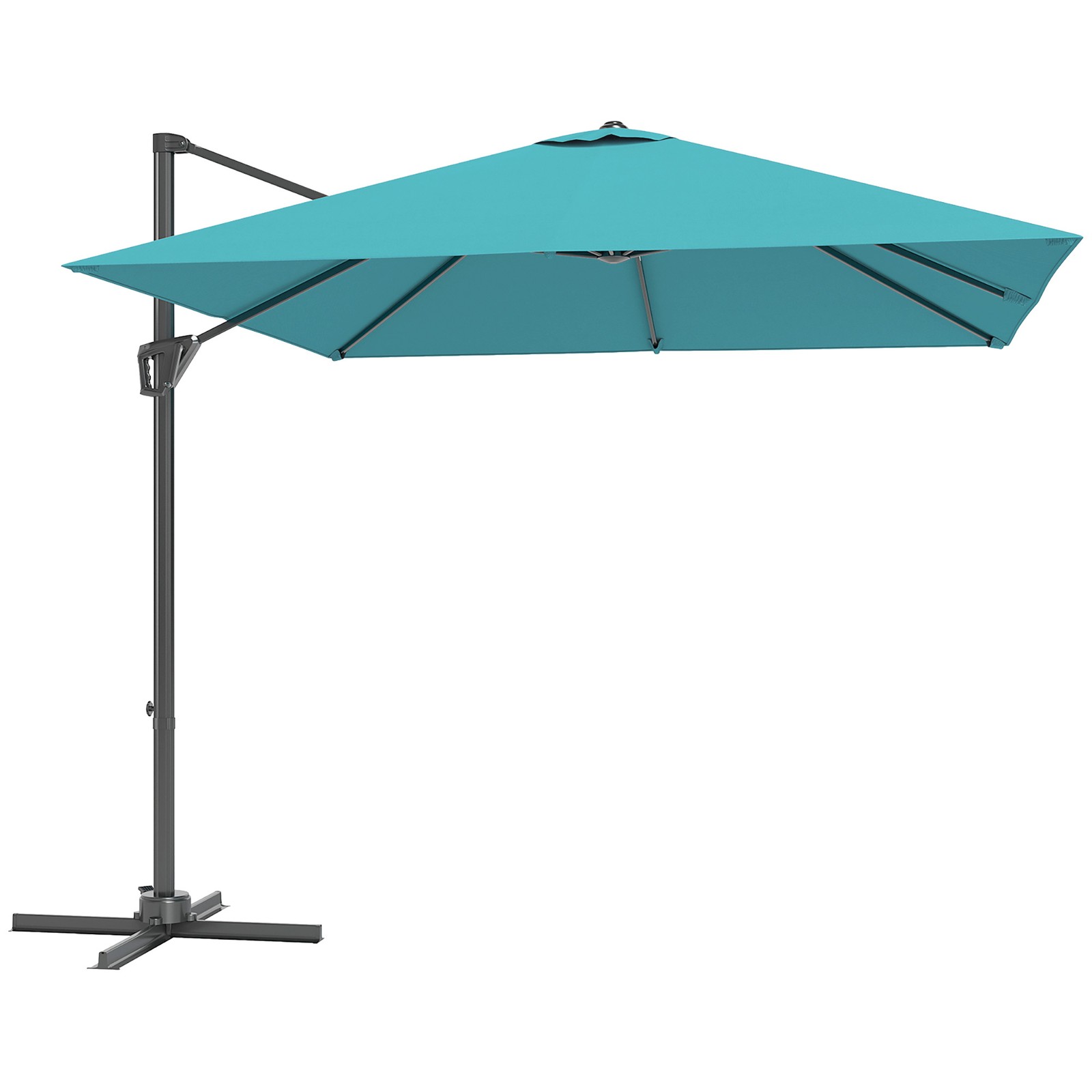 Outsunny Square Cantilever Roma Parasol 360 Degree Rotation Hand Crank, Blue