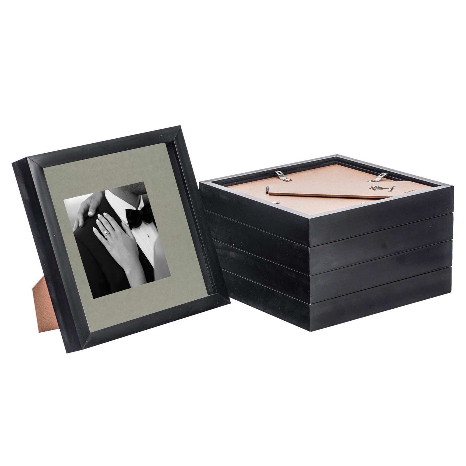 5x 3D Box Photo Frames Picture Display 8 x 8" with 4 x 4" Mount Black/Grey