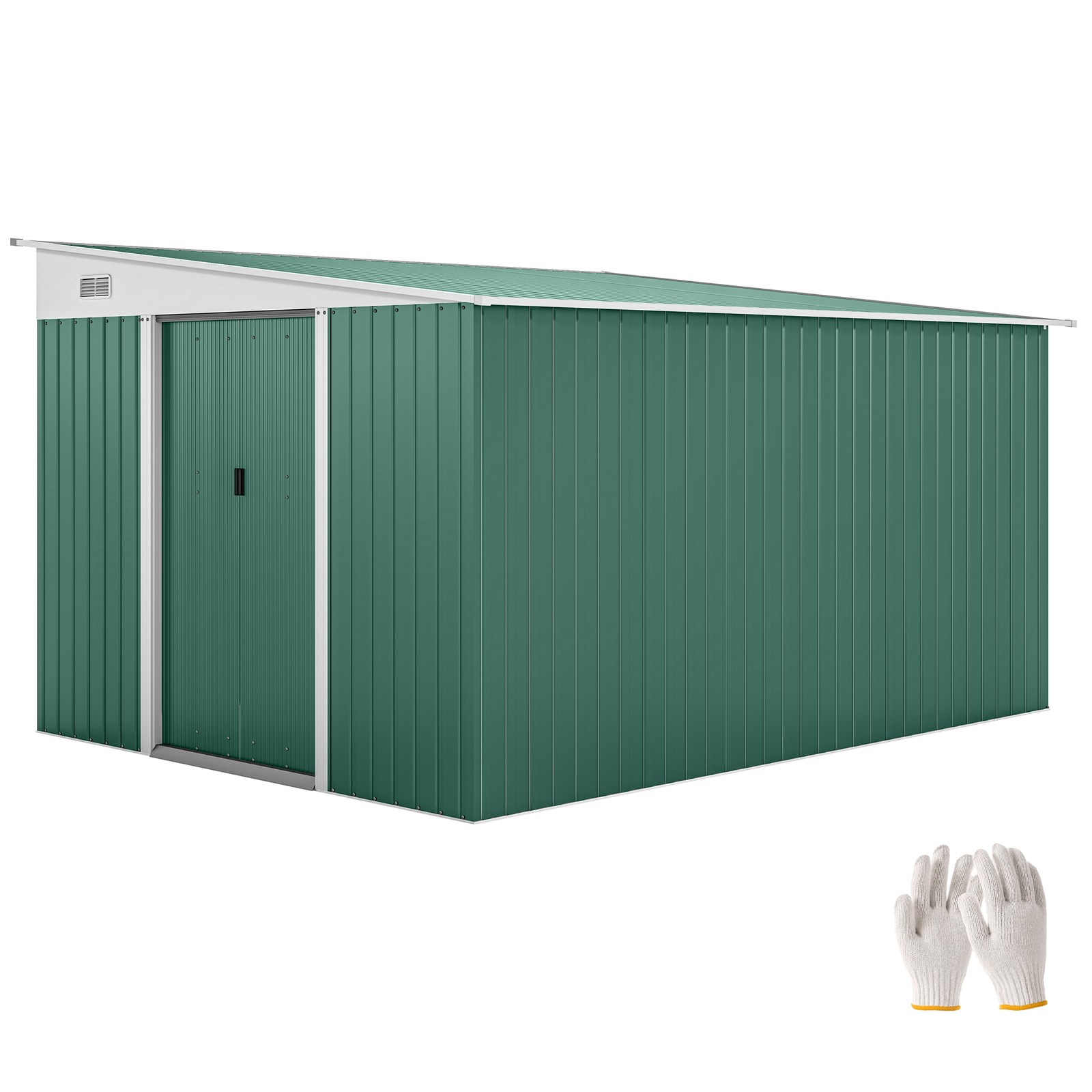 Outsunny 11.3x9.2ft Steel Garden Storage Shed w/ Sliding Doors & 2 Vents, Green