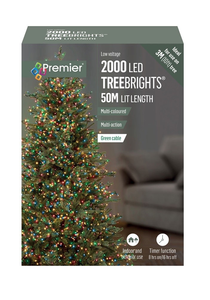 2000 LED Christmas Tree Lights 10ft Tree Multi Action Cluster Timer Multi Colour
