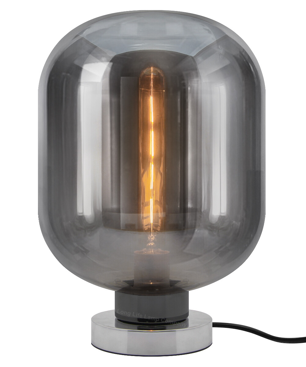 Retro Vintage Smoked Glass Jar Shade Chrome Base Table Desk Bedside Lamp H3020