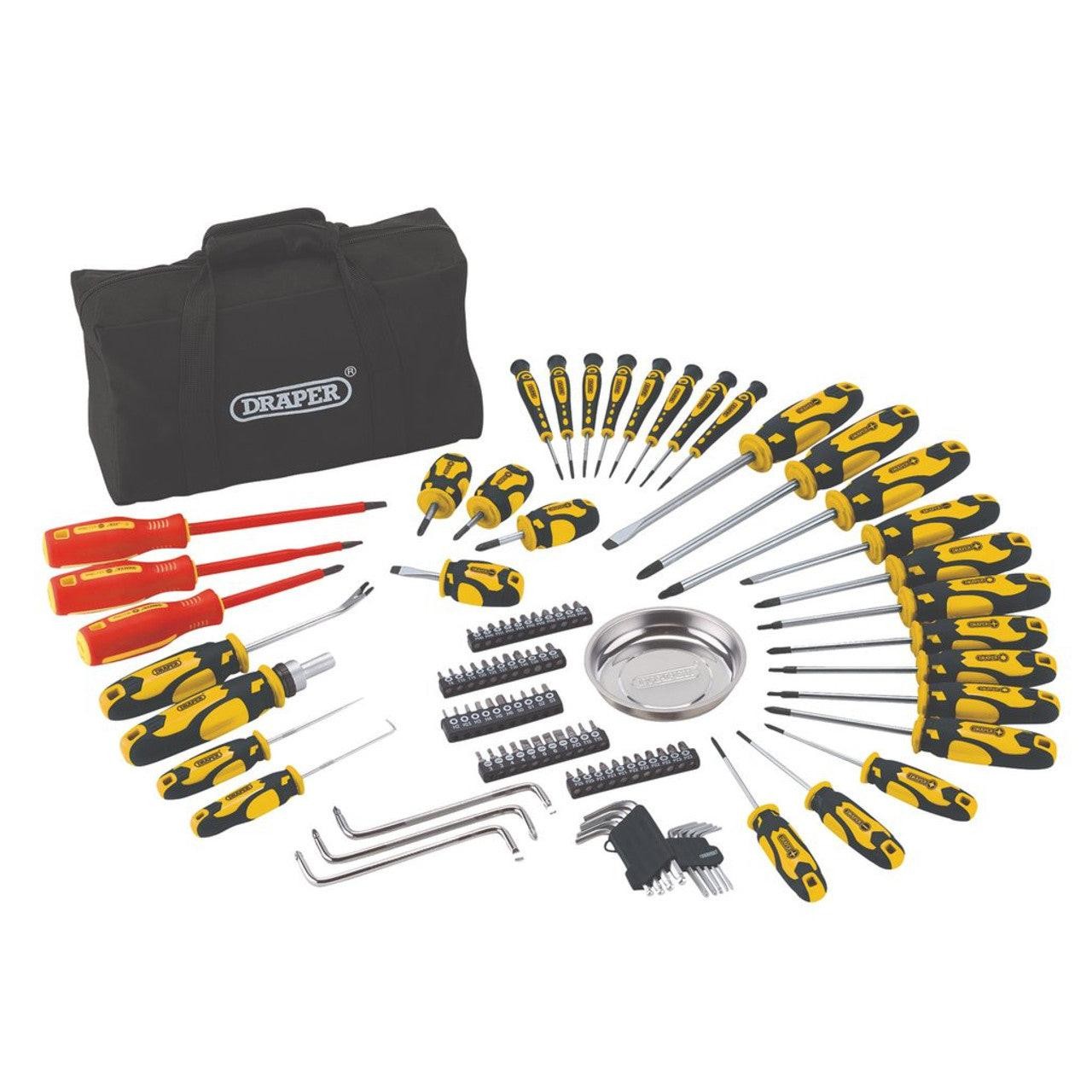 Draper Screwdriver and Bit Set + Soft Storage Bag Yellow (100PC) DR-03992