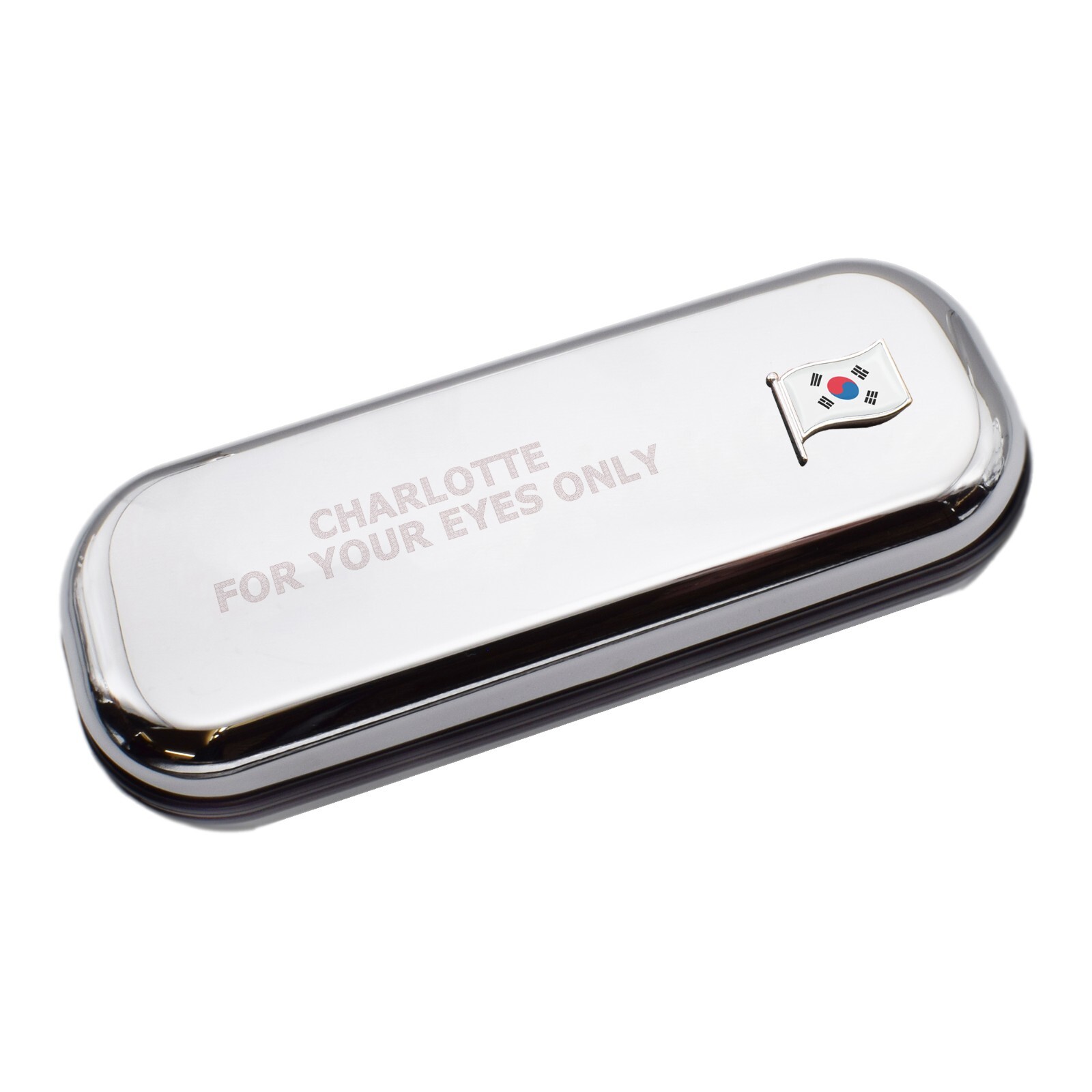 South Korea Wave Flag & Engraved With Message Chromed Glasses Case Box
