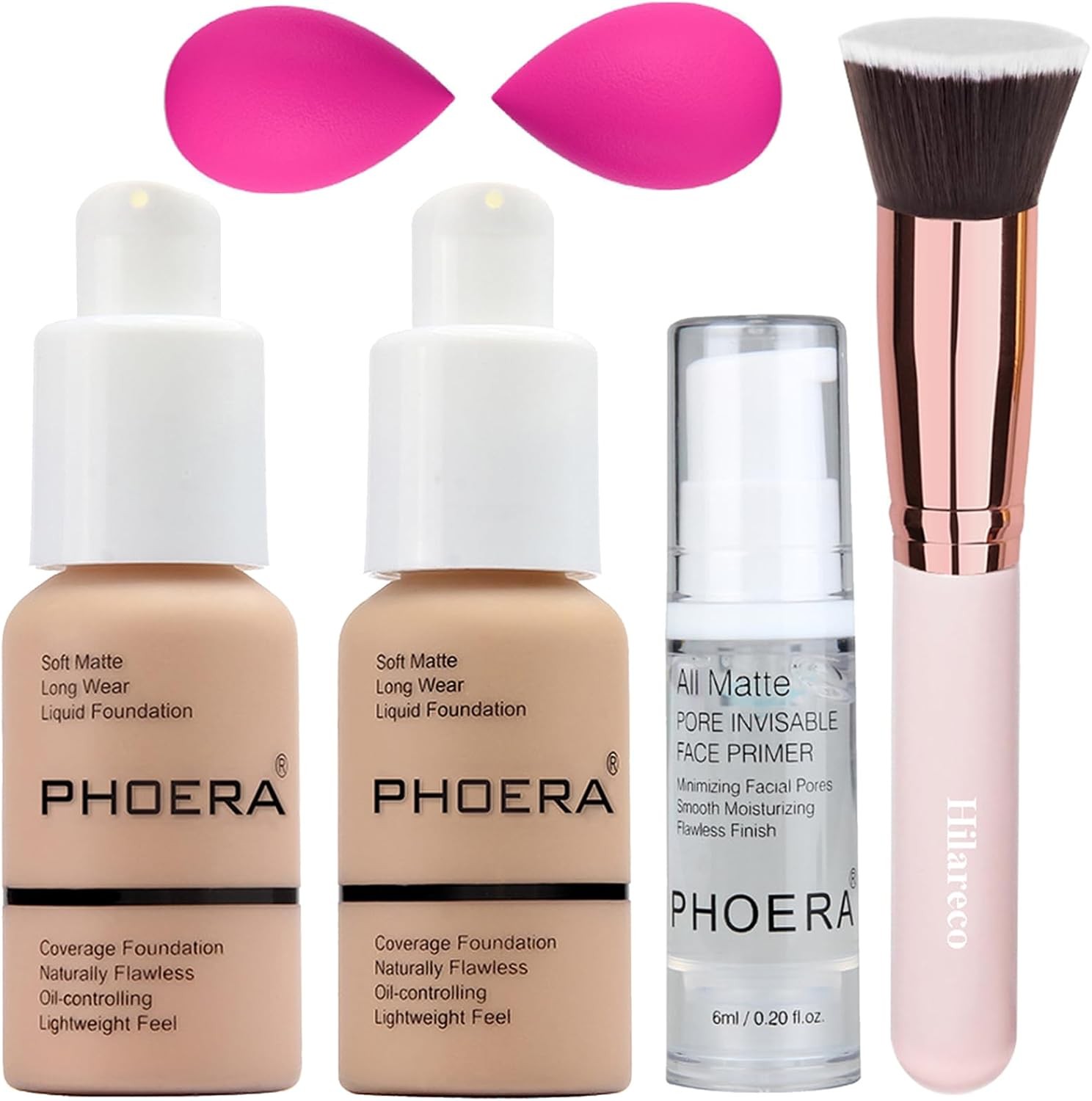 PHOERA Foundation Makeup Set - Matte Liquid Full Coverage Foundation, Primer, C