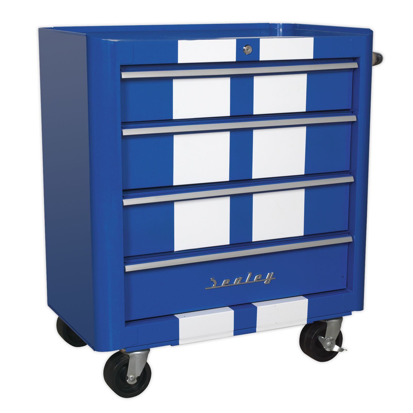 Sealey Rollcab 4 Drawer Retro Style Blue With White Stripe - Part No. AP28204BWS