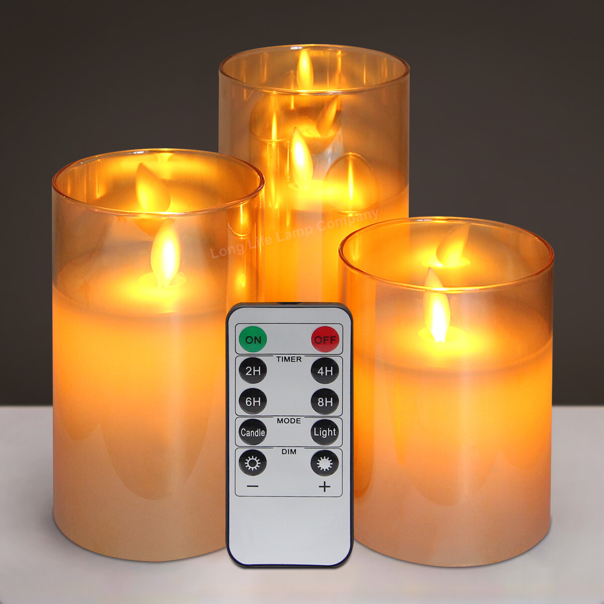 3 LED USB Flicker Flameless Glass Wax Mood Candles Remote Control Timer H3023