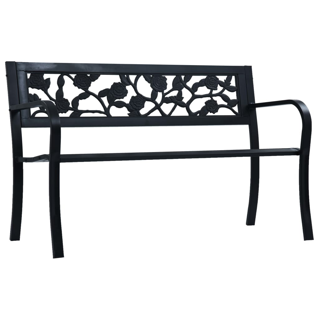 Garden Bench 125cm Black Steel Wood Outdoor Patio Seating Furniture vidaXL