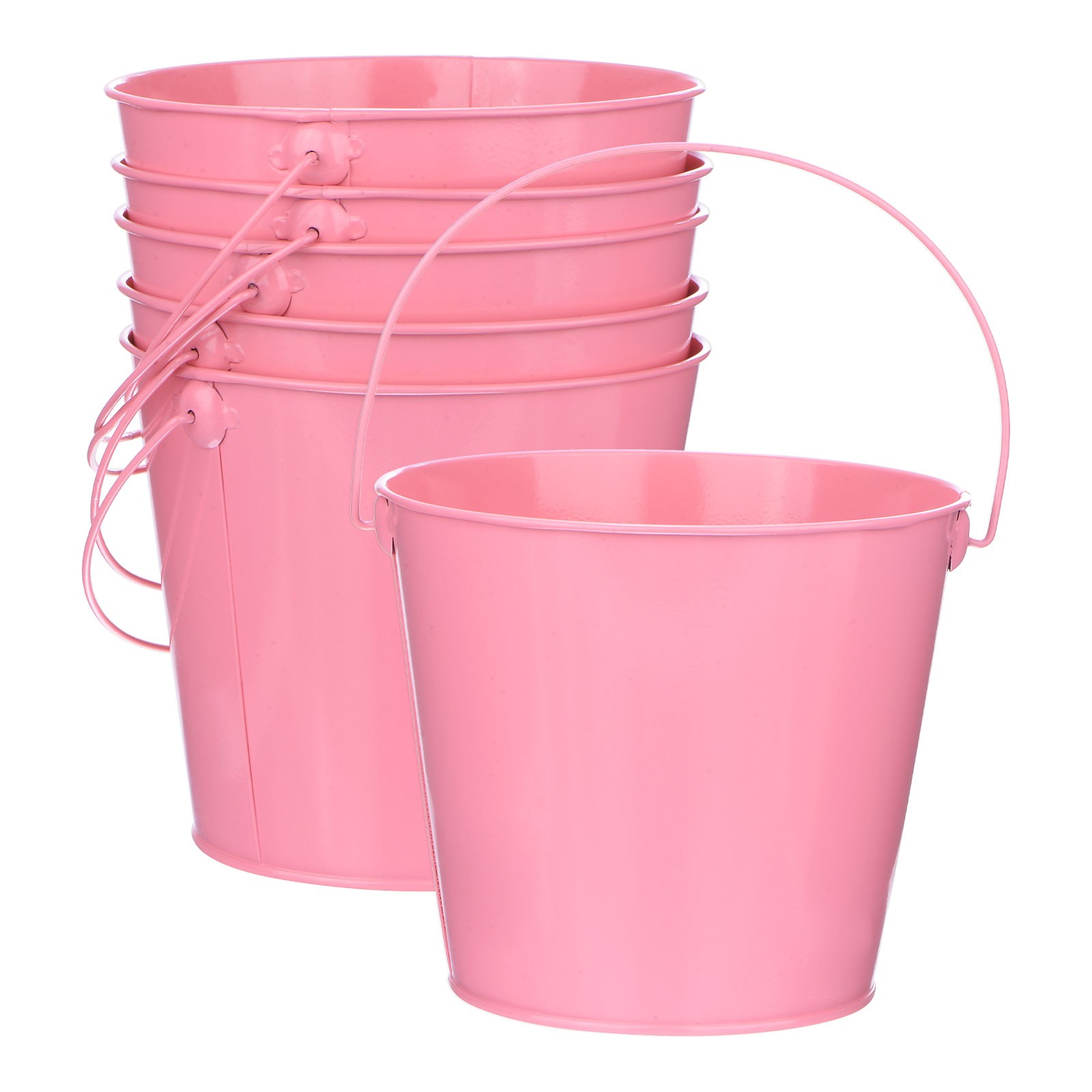 6-Pack Small Metal Bucket with Handle, 15x13cm Galvanized Buckets[Pink]