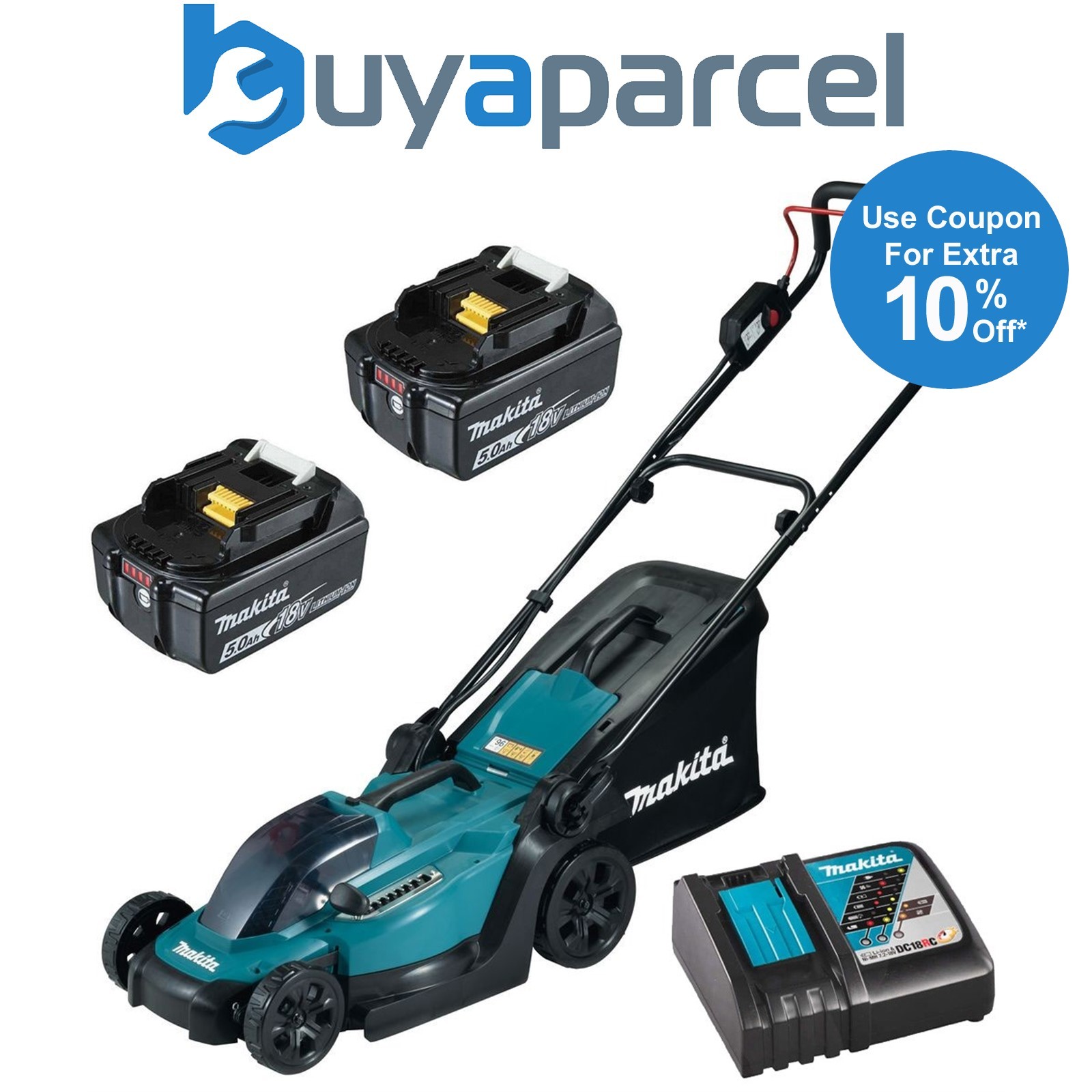 Makita DLM330 18v LXT Cordless Lithium Battery Lawn Mower 33cm + 2x5ah Battery