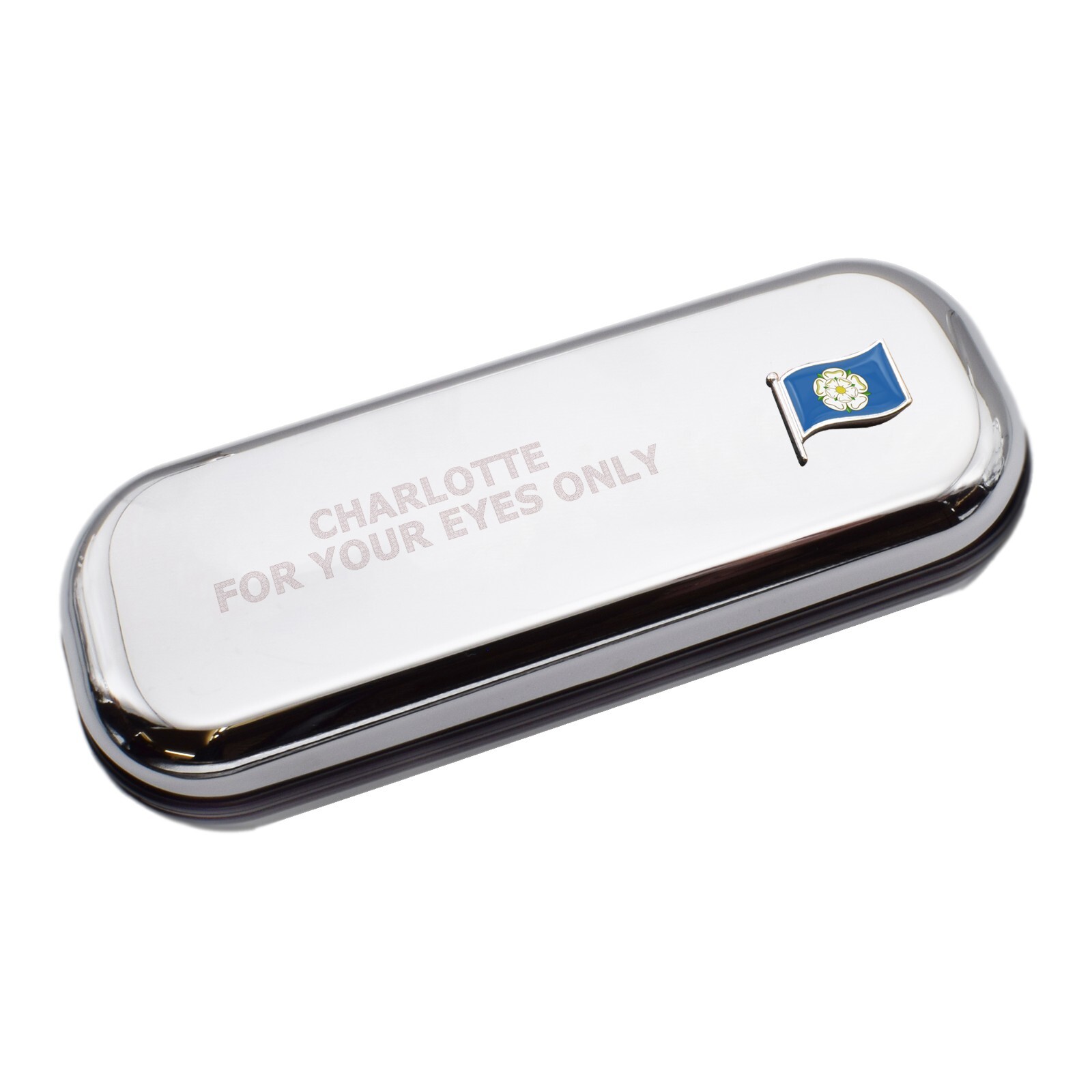 Yorkshire Wave Flag & Engraved With Message Chromed Glasses Case Box