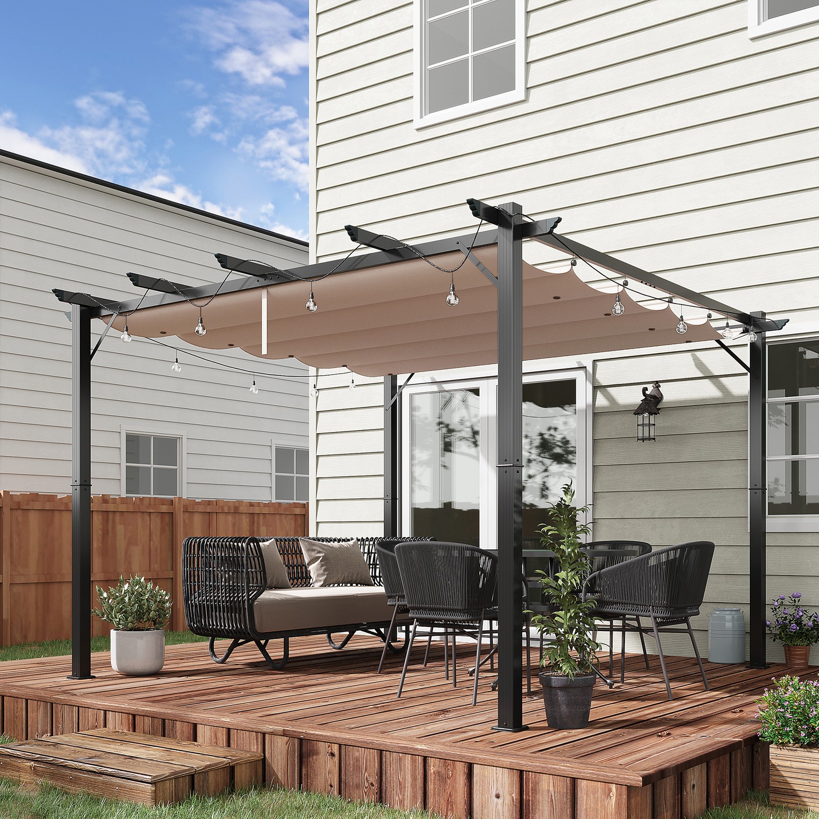 Outsunny 3x3(m) Pergola Gazebo Sun Shade Shelter Aluminium Garden Canopy, Brown