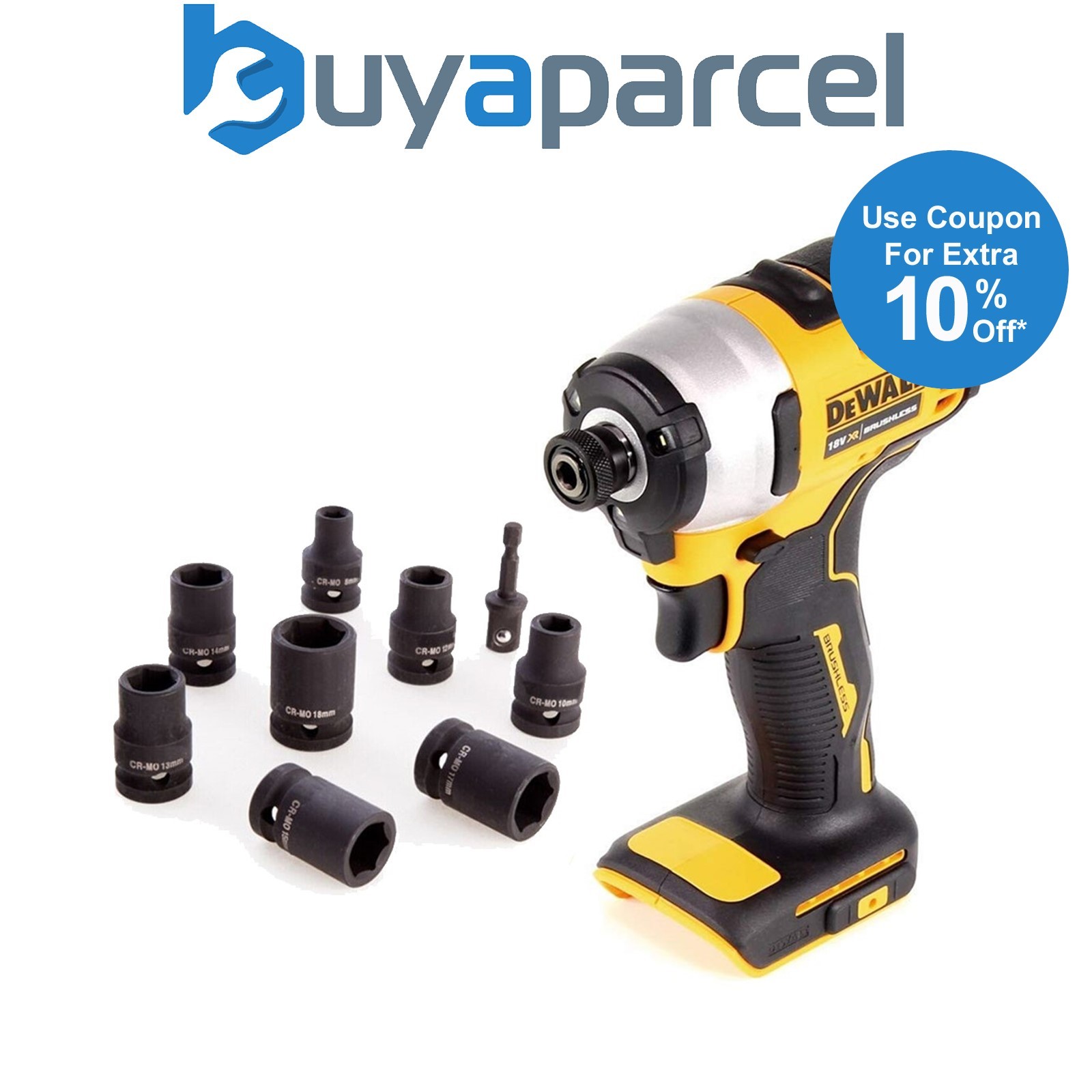 Dewalt DCF809N 18v XR Brushless Impact Driver Bare + 9 Piece Wrench Socket Set