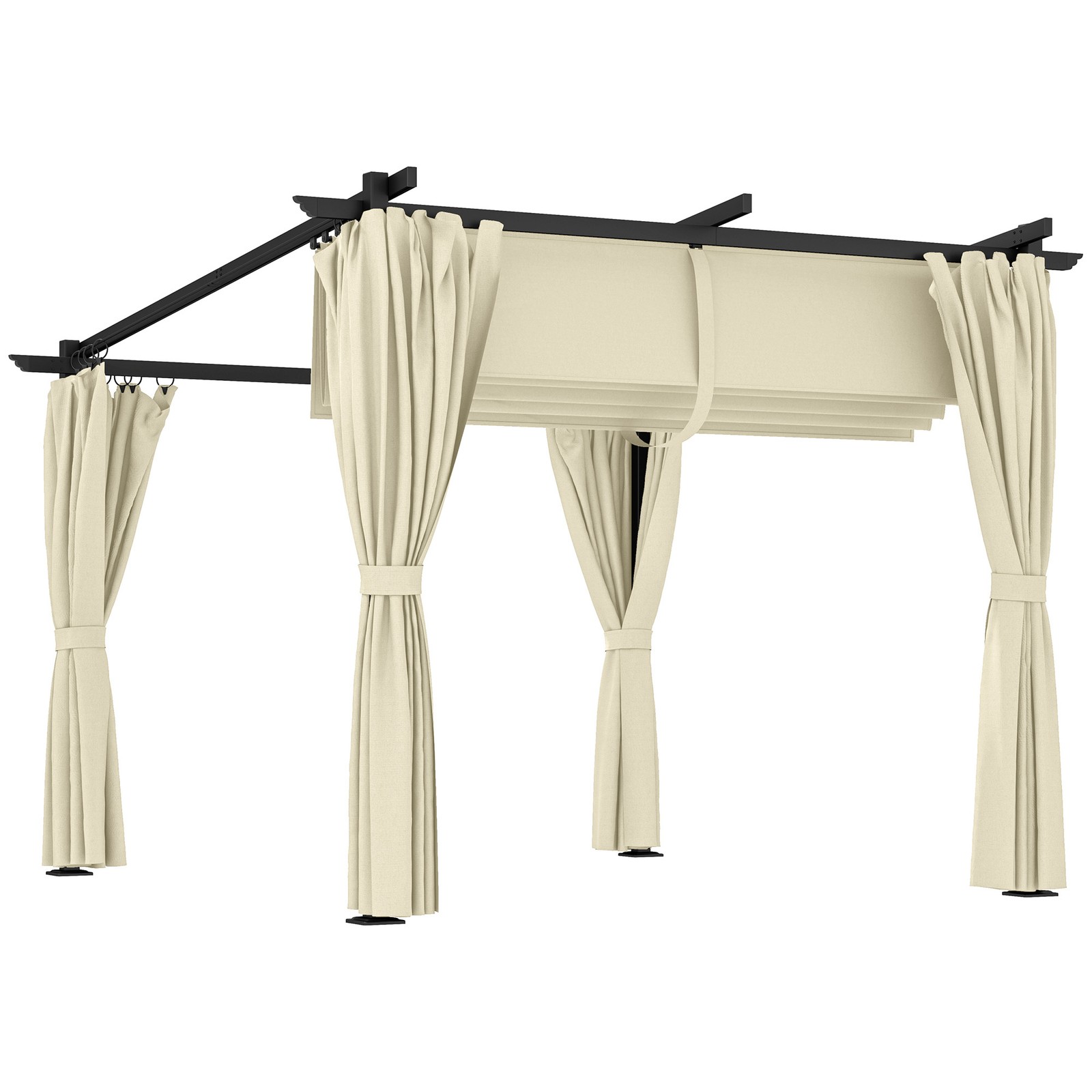 Outsunny 3 x 3(m) Metal Pergola with Retractable Roof and Sidewalls, Beige