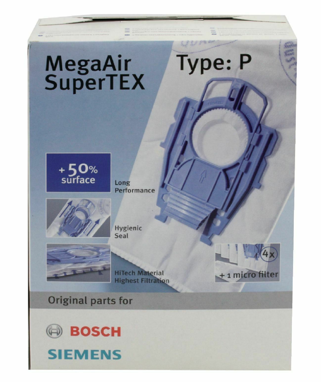 8 PACK GENUINE BOSCH TYPE P MEGA AIR superTEX VACUUM CLEANER DUST BAGS 468264
