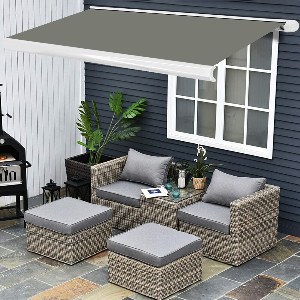 3x2.5m Retractable Full Cassette Manual Garden Patio Awning UV Sun Shade Grey
