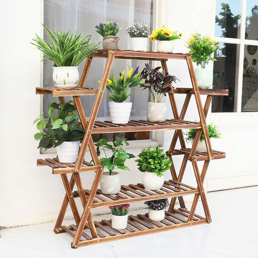 Moisture-proof Wooden Plant Pot Stand Rack Rustproof Flower Bonsai Display Shelf