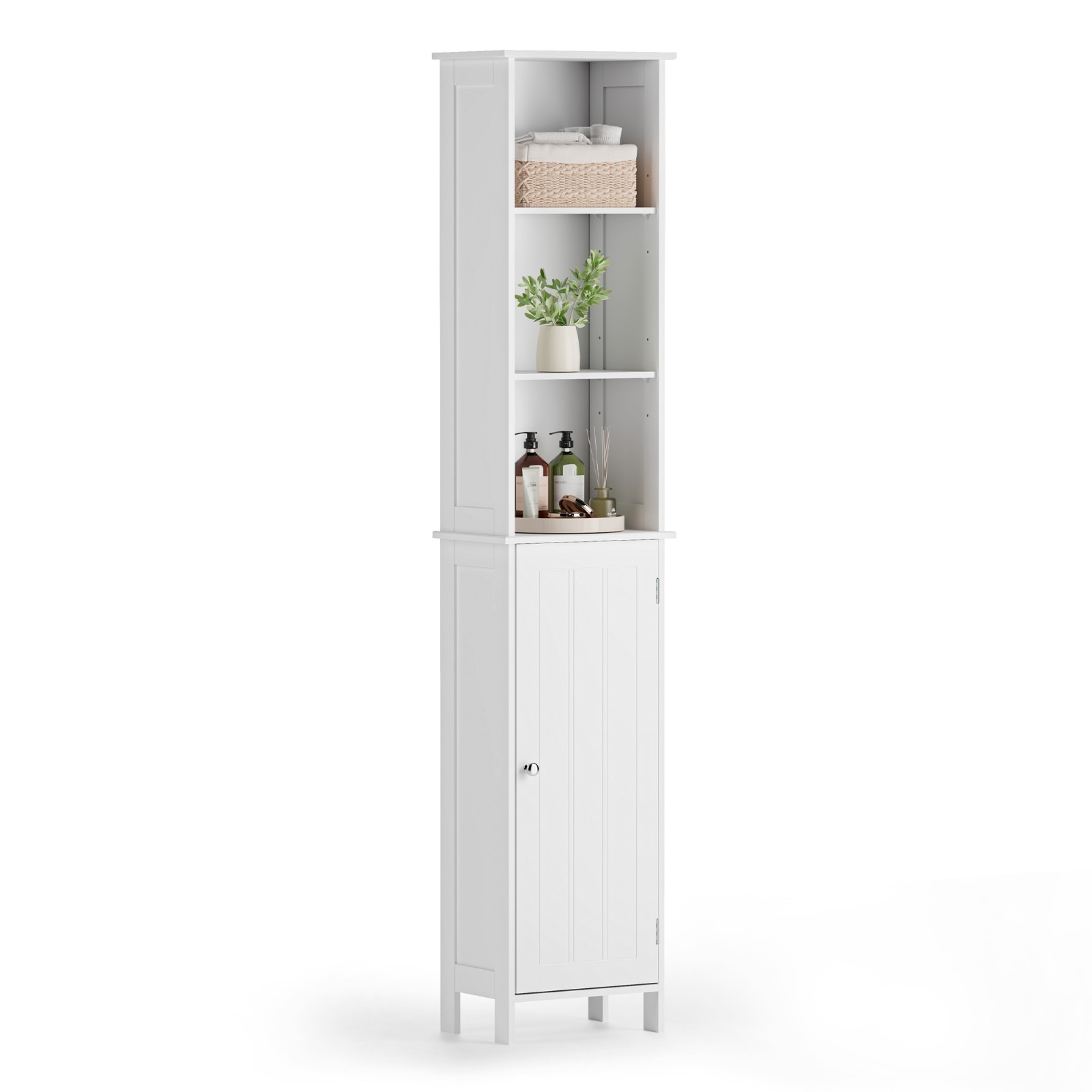 Tall Bathroom Storage Cabinet, White Freestanding Slim Tallboy, Vonhaus