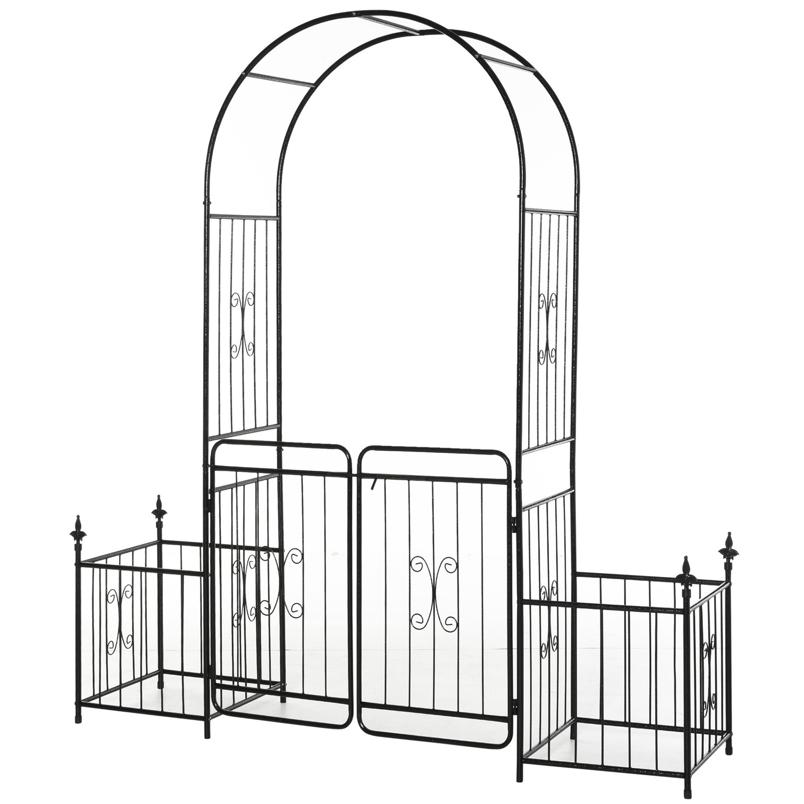 Outsunny Metal Garden Arbor Arch Gate w/ 2 Side Planter Boxes & Vine Frame