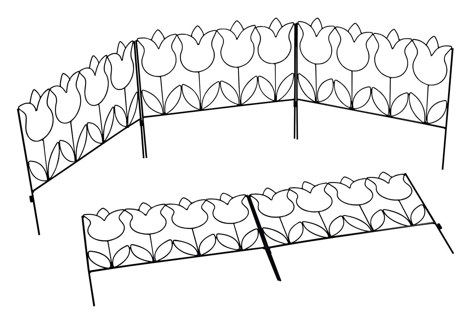 Woodside Tulip Style Garden Border Lawn Edging Steel Fence, 2.3m, pack of 5