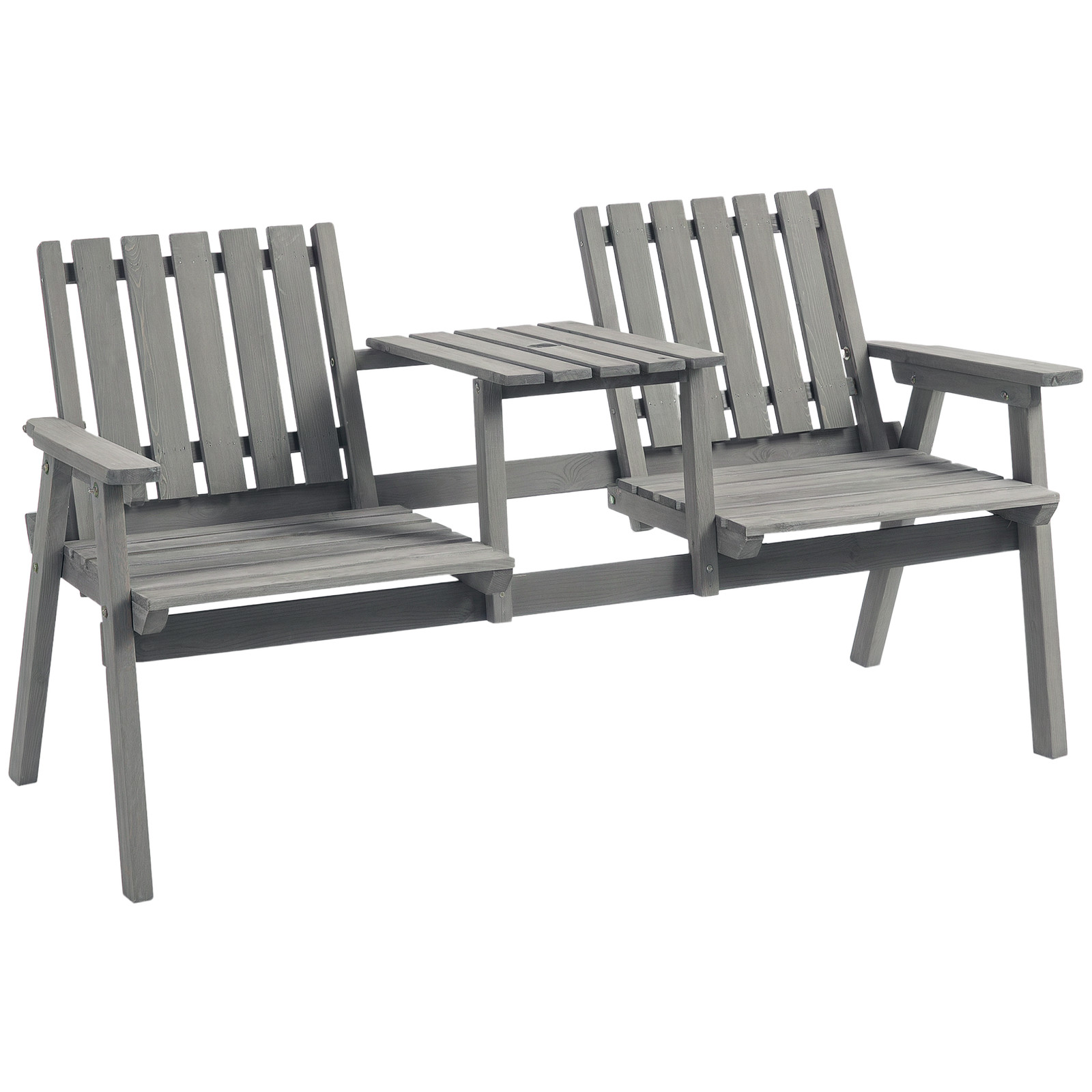 Outsunny 2-Seater Wooden Garden Bench with Armrest, Grey
