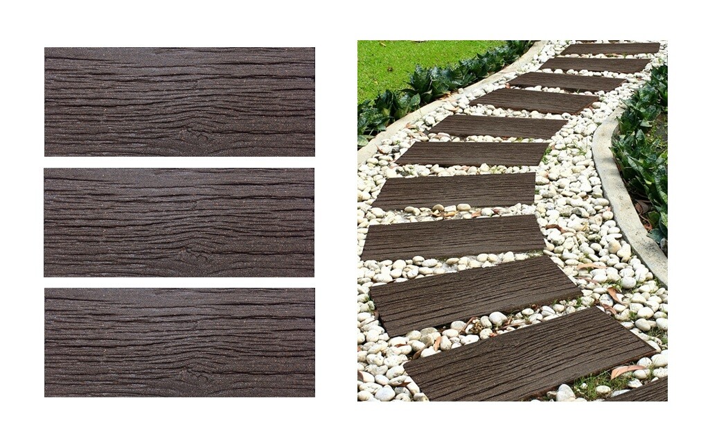 3 x Brown Railroad Effect Recycled Rubber Decorative Garden Stepping Stone 61cm