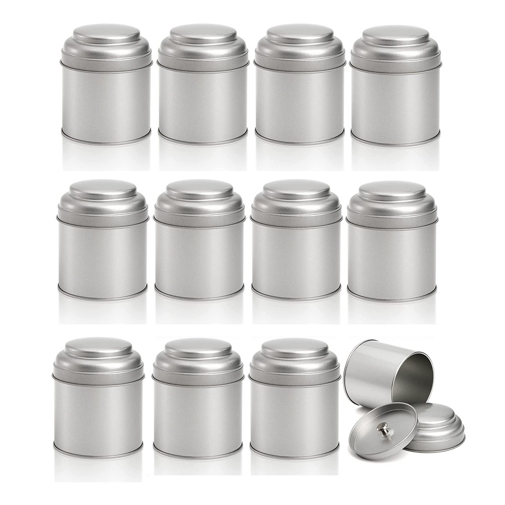 12 Pcs Tea Tin Canister with Airtight Lid 8Oz Round Tin Can Box Small3220