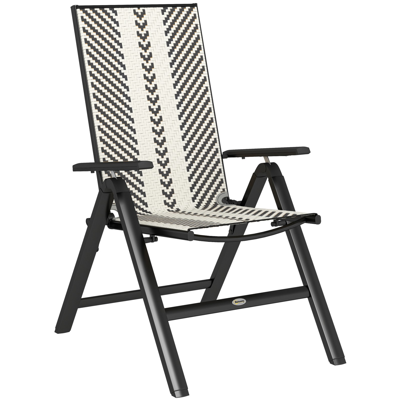 Outsunny Rattan Folding Chair, 5-Position Adjustable Backrest Black, Refurbished