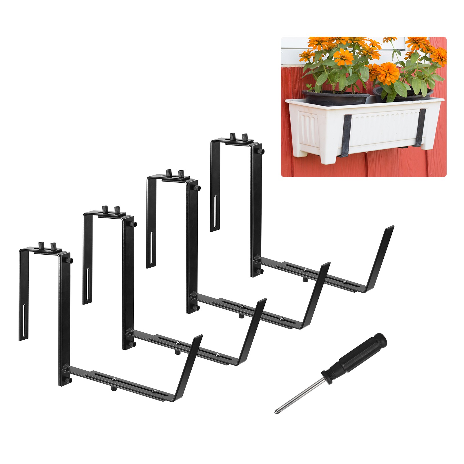 Black Planter Box Brackets, Adjustable Window Planter Box Brackets, (4 PCS)