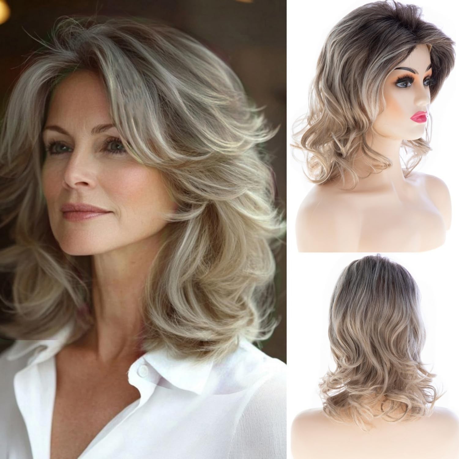 Short Blonde Wig for Women Shoudler Length Natural Wavy Bob Wig Heat Resistant
