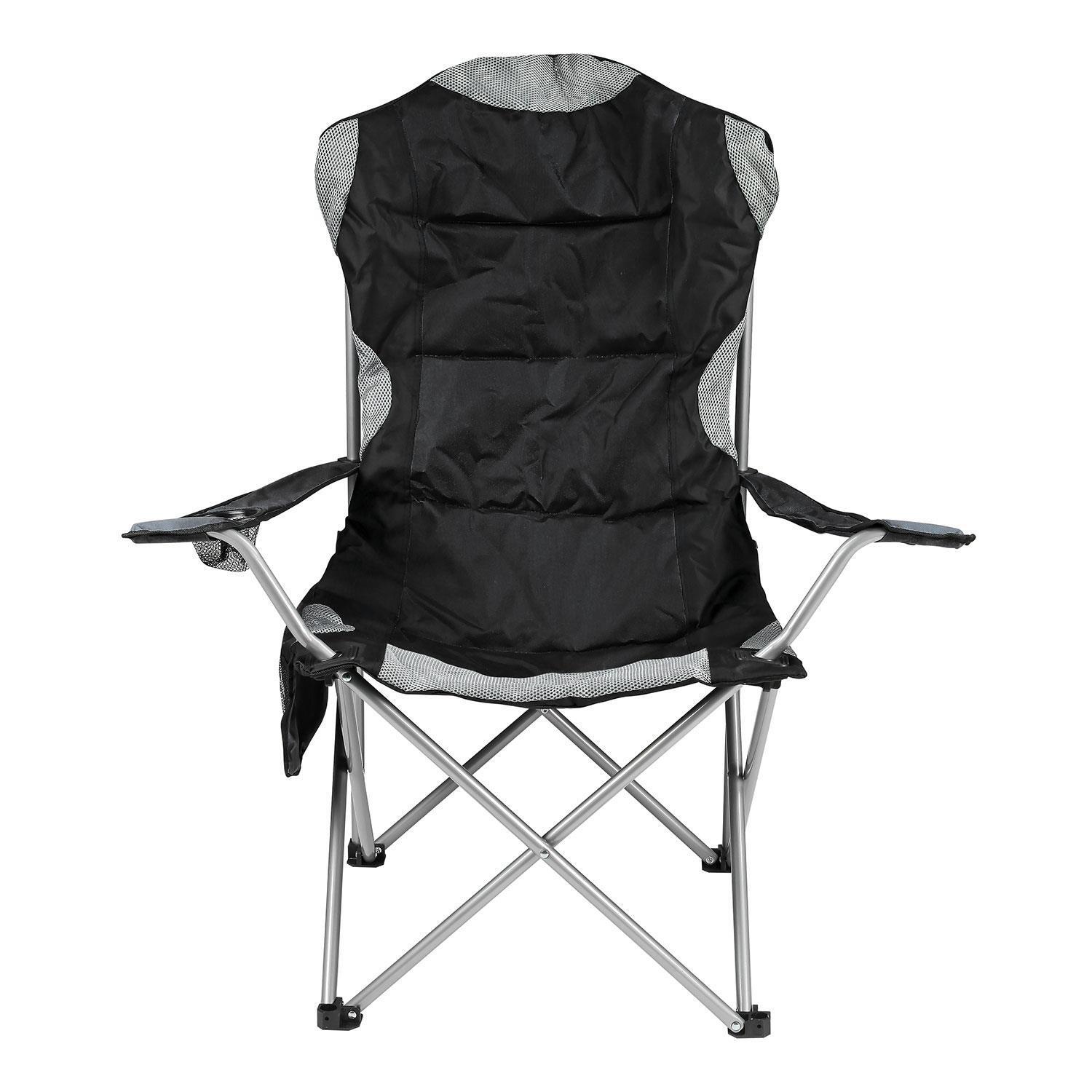 1x Folding Camping Deluxe Chair Heavy Duty Padded W Cup Holder High Back Black