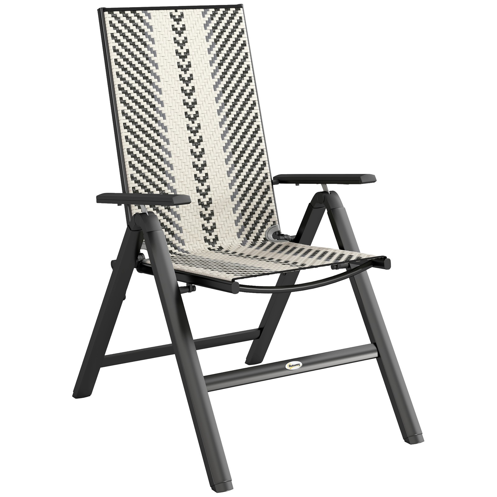 Outsunny Rattan Folding Chair w/ 5-Position Adjustable Backrest, Grey