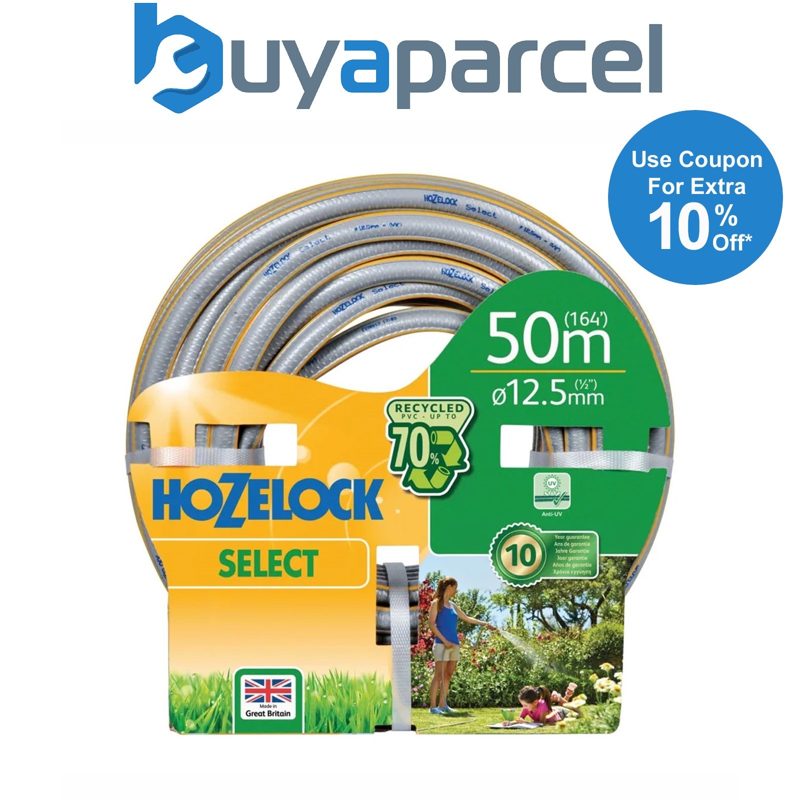 Hozelock 50m Hose Pipe 50 Metre 12.5mm Select Hose 70% Recycled PVC 100-100-609