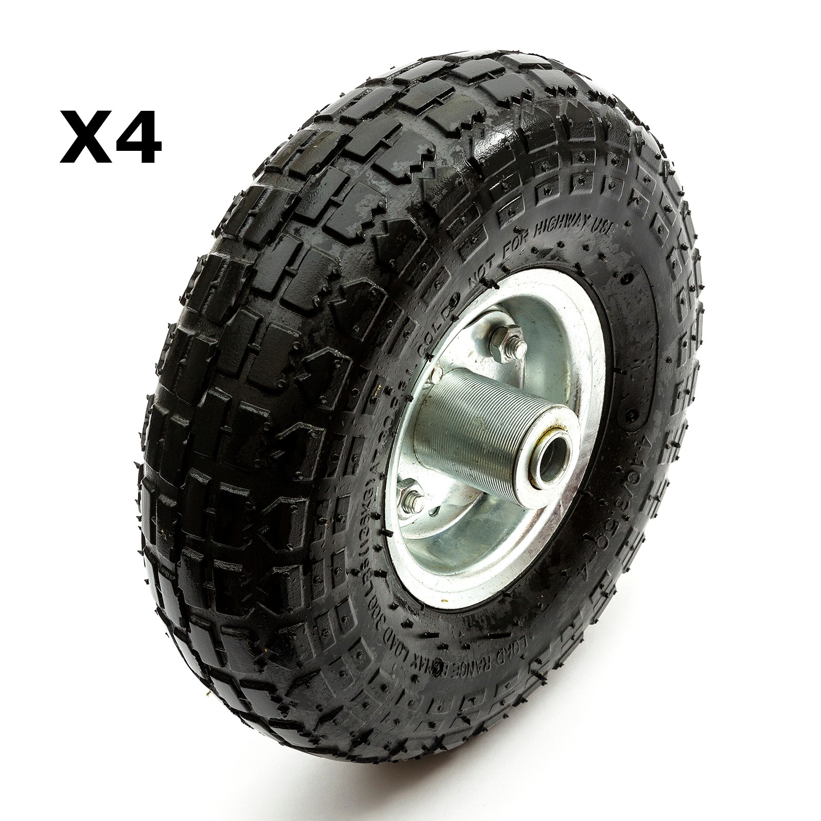 4x 10 Inch 135kg Pneumatic Tyre & Wheel 4.10/3.50-4 Industrial Wheelbarrow