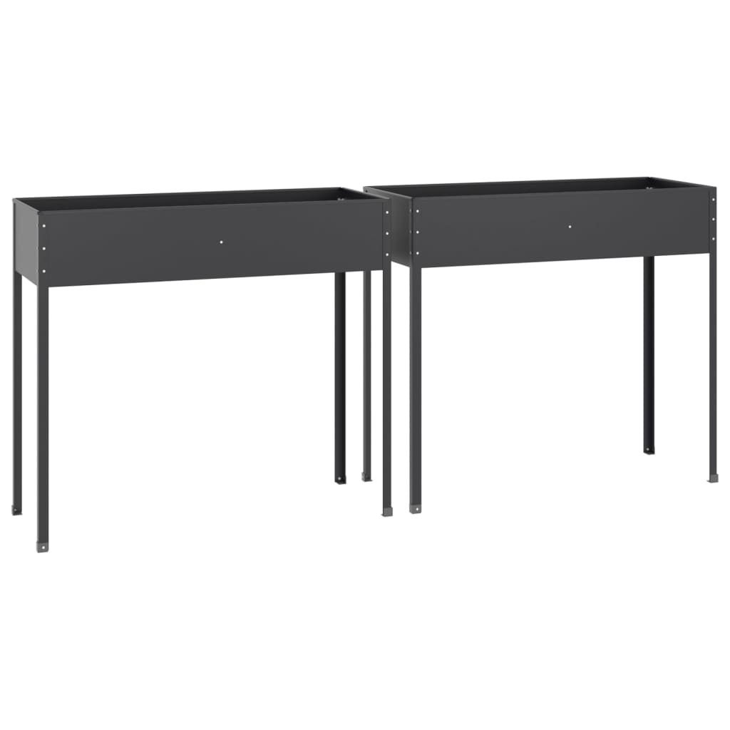 2x Garden Anthracite Galvanised Steel Raised Bed Flower Pot vidaXL