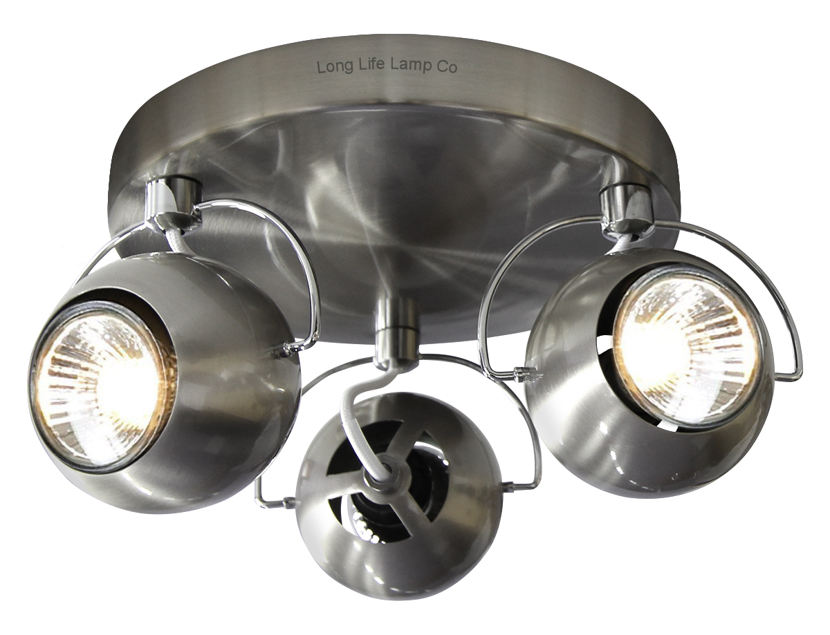Retro Gloss BRUSHED CHROME 3 Way Adjustable Eyeball Ceiling Spotlight Lamp GU10