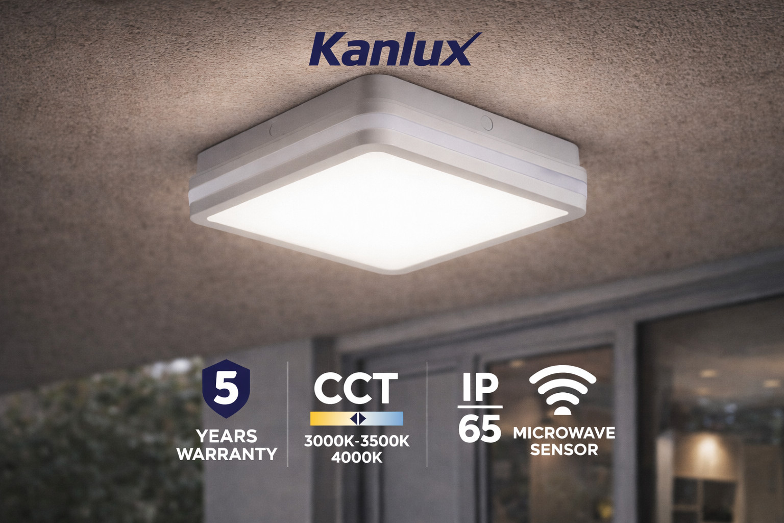 Kanlux BENO 12-18W CCT LED Square Outdoor Wall Ceiling Light Lamp IP65 Sensor