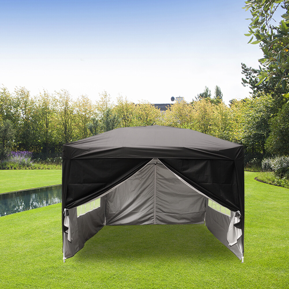 3x3m Black Pop Up Gazebo Outdoor Garden Marquee Canopy Awning Tent Patio 4 Sides