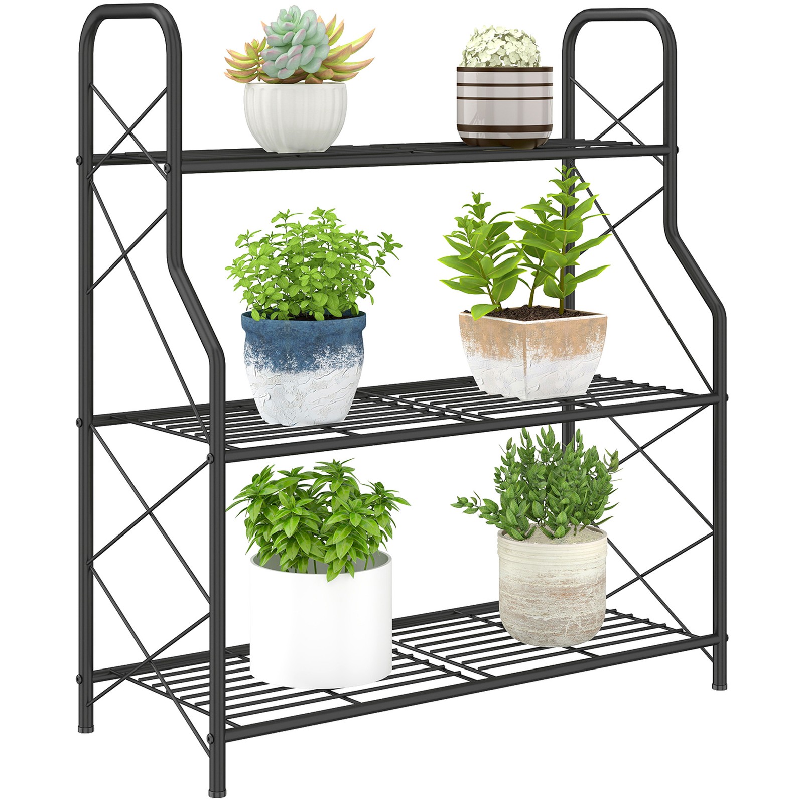 Outsunny 3-Tier Metal Plant Stand, Ladder Shelf Potted Plants Display
