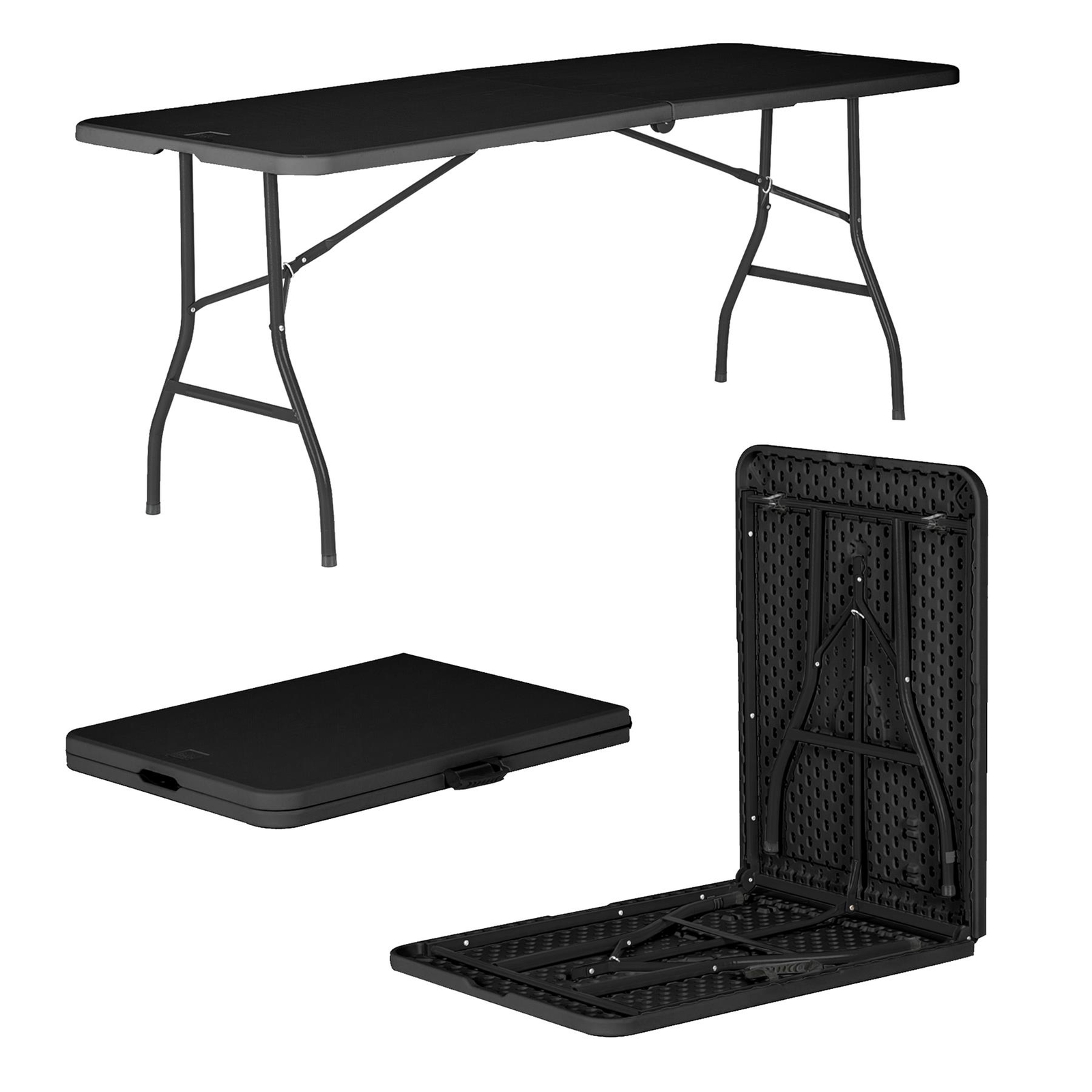 1x Folding Camping Picnic Table 180cm (6ft) Black Outdoor Garden Furniture