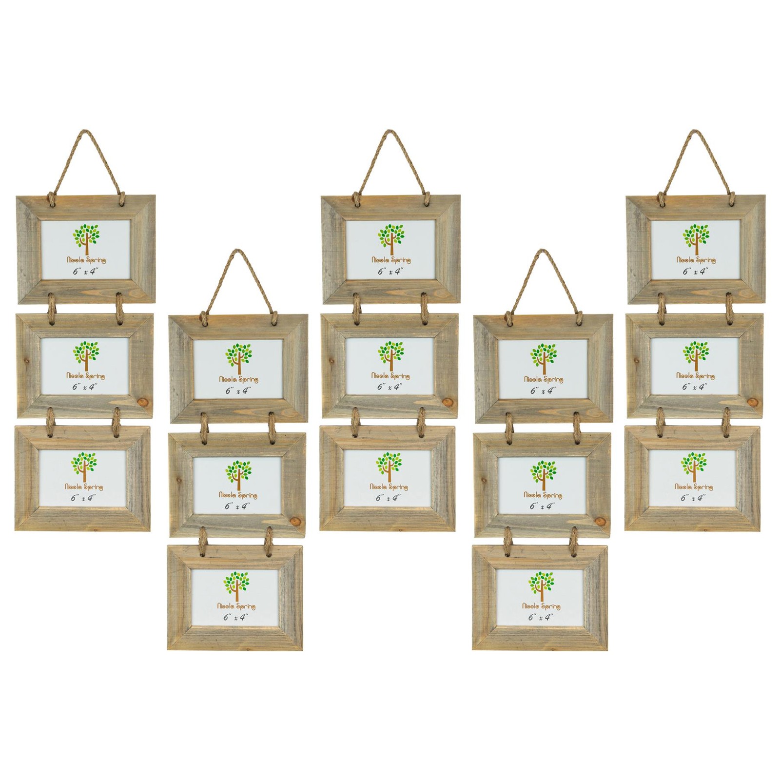5x Rustic Wooden Hanging 3 Photo Frames Driftwood Picture Display 6 x 4" Natural