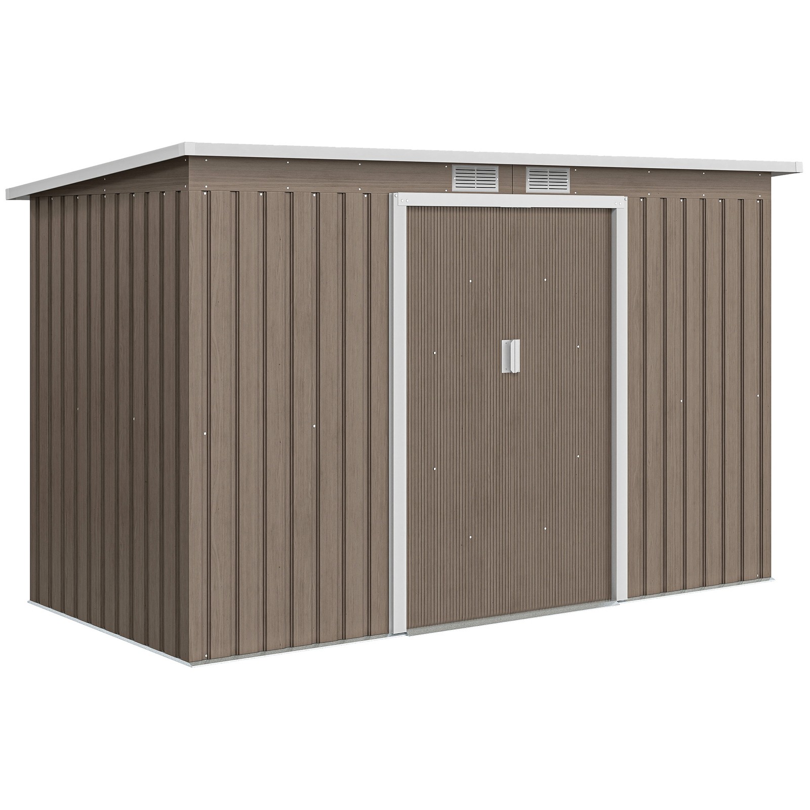 Outsunny 9 x 4FT Metal Garden Storage Shed w/ 2 Door, Light Grey Wood Grain