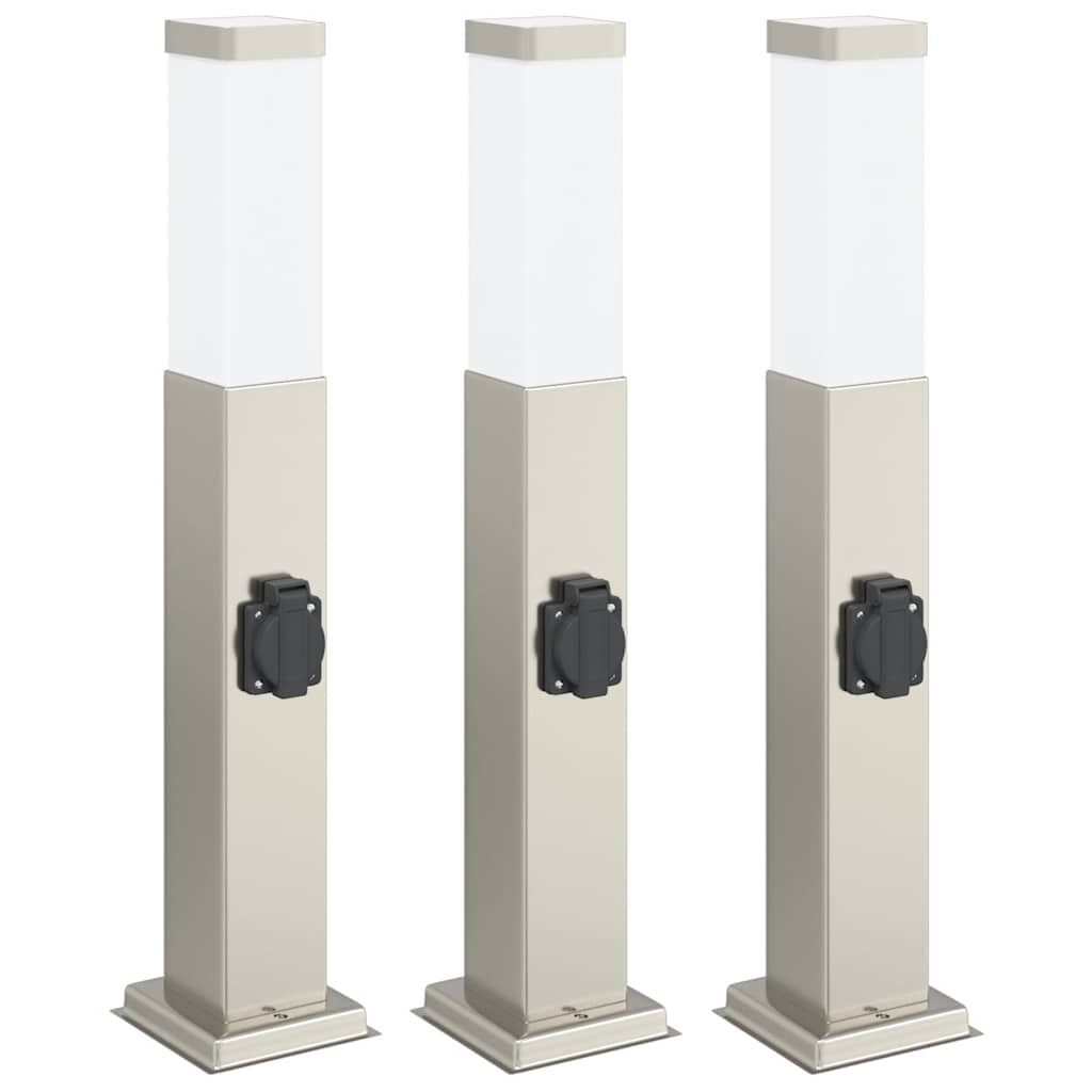 Bollard Lights 3pcs 50cm Stainless Steel Silver IP44 With Outlet Outdoor vidaXL