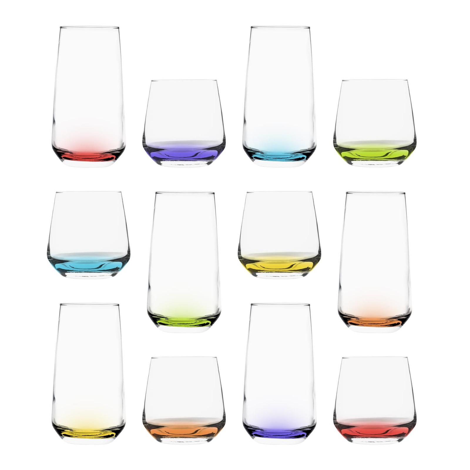 12pc LAV Lal Glassware Set Coloured Base Highball Glasses Drinking Tumblers
