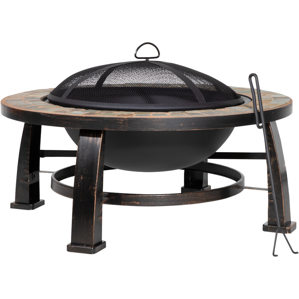 30 Inch Traditional Fire Pit Wood Burner - Outdoor Garden Heater - Mesh Screen