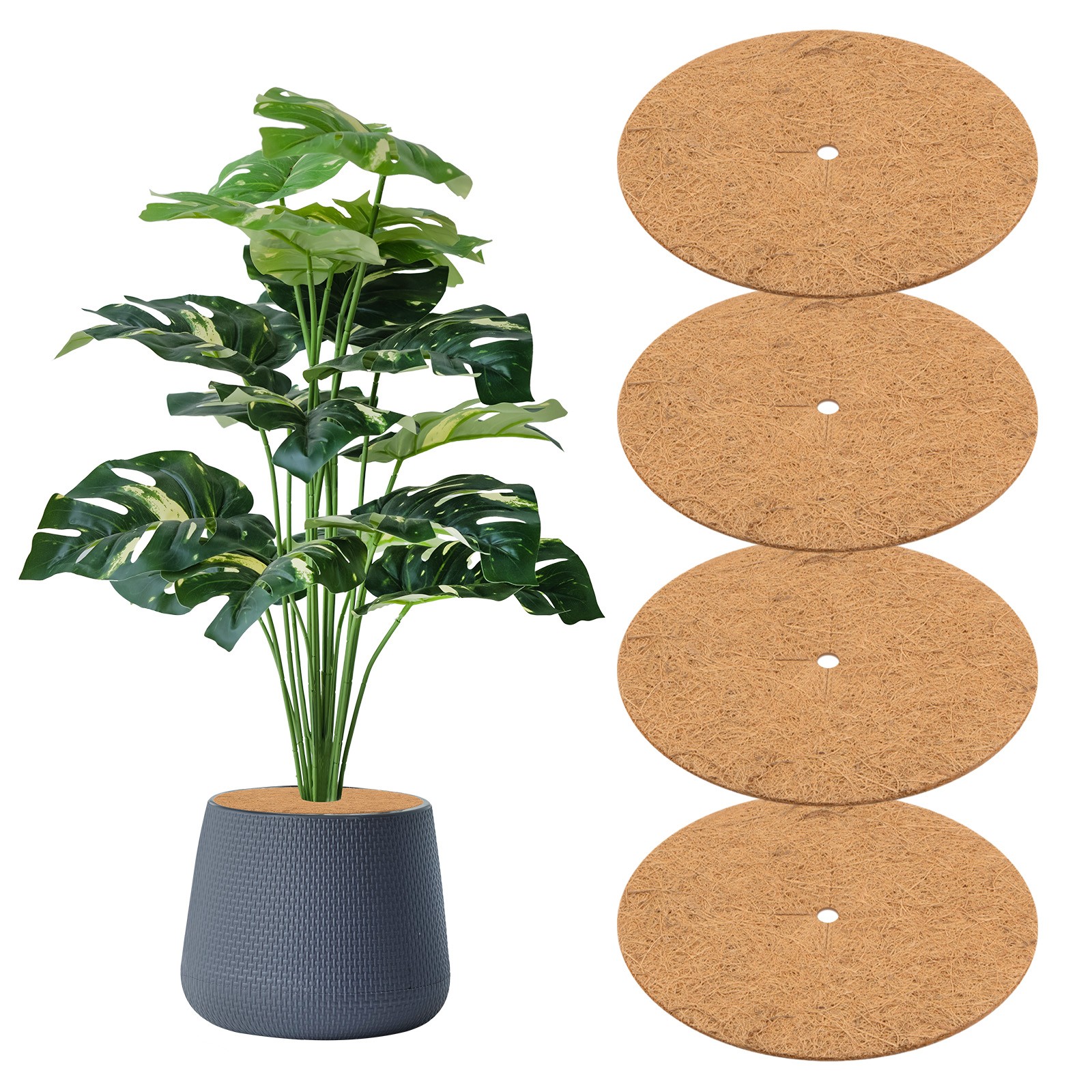 4-Pack 23.6 Inch Coconut Fibers Mulch Ring Tree Protector Mat [Coconut Brown]
