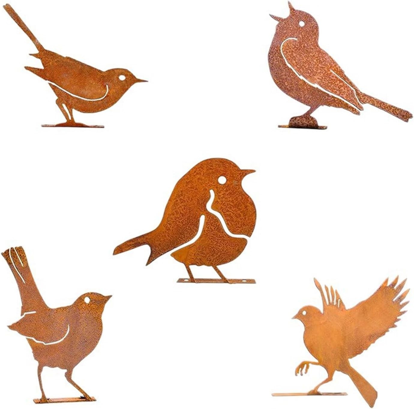 5 Pcs Garden Ornaments Outdoor, Garden Ornaments, Rusty Birds Garden Decoration