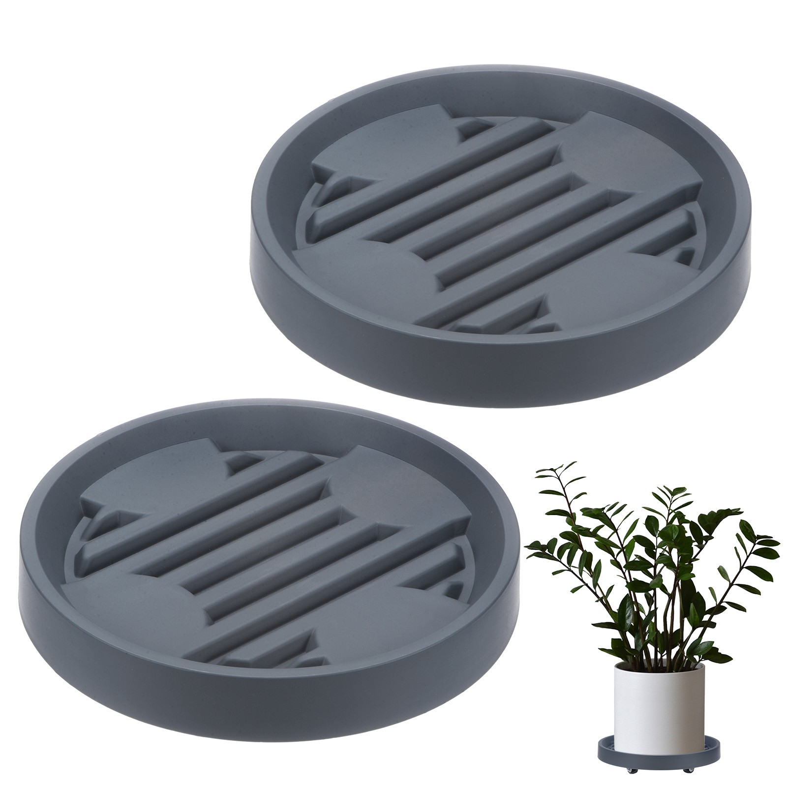 2Pcs Plant Stand with Wheels, 7.5 Inch Round Indoor Planter Mover Trolley Grey